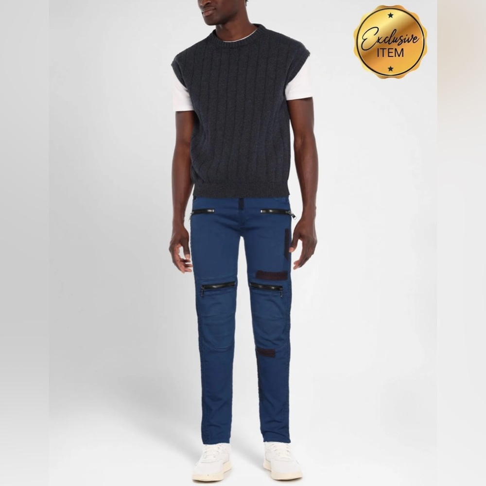 RRP€695 MASSIMO Jogger Jeans W36 Worn Look Patchwork Made in Italy